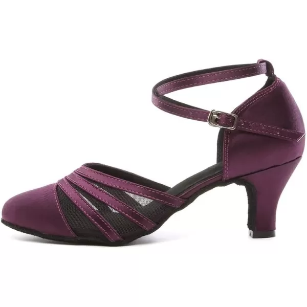 JUODVMP Womens Closed Toe Dance Heels Satin Latin Ballroom Dance Shoes for Wedding Party Model YCL189Purple236 Inchycl189