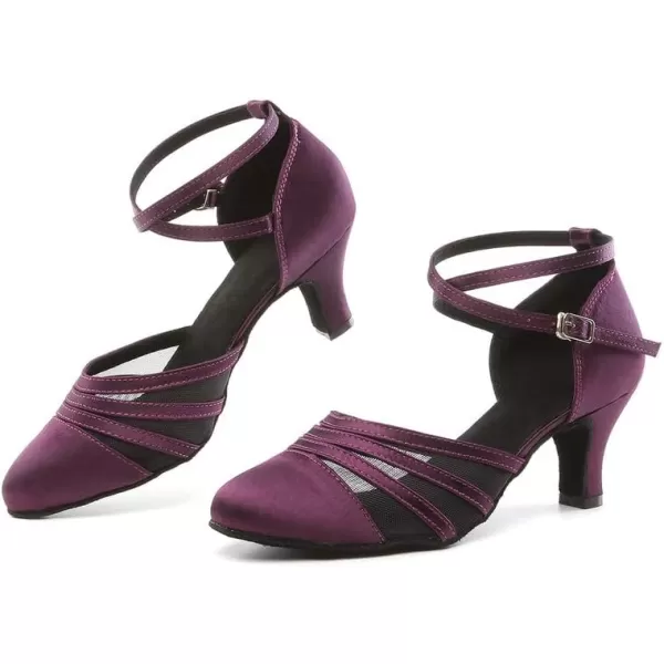 JUODVMP Womens Closed Toe Dance Heels Satin Latin Ballroom Dance Shoes for Wedding Party Model YCL189Purple236 Inchycl189