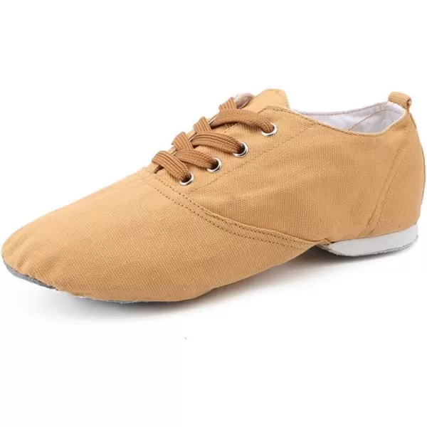 JUODVMP Womens Breathable Canvas Jazz Dance Shoes Lady Latin Yoga Ballroom Dance ShoesModel TJDBFBJSCamel