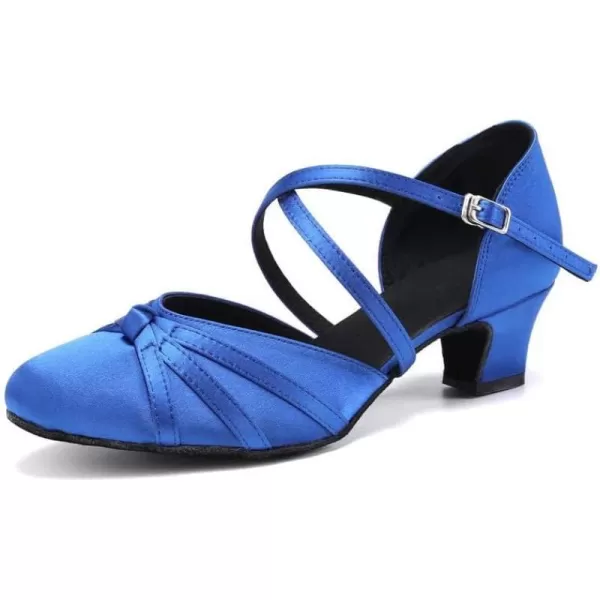 JUODVMP Womens Closed Toe Dance Heels Satin Latin Ballroom Dance Shoes for Wedding Party Model YCL189Blue175 Inchycl117