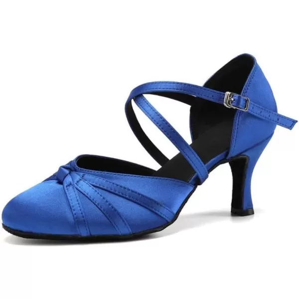 JUODVMP Womens Closed Toe Dance Heels Satin Latin Ballroom Dance Shoes for Wedding Party Model YCL189Blue3 Inchycl117