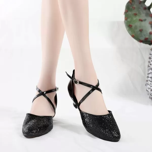 JUODVMP Closed Toe Ballroom Dance Shoes Low Heel Character Shoes Dancing Pump For Women and GirlsDY11535cm Blackrubber Soledy115