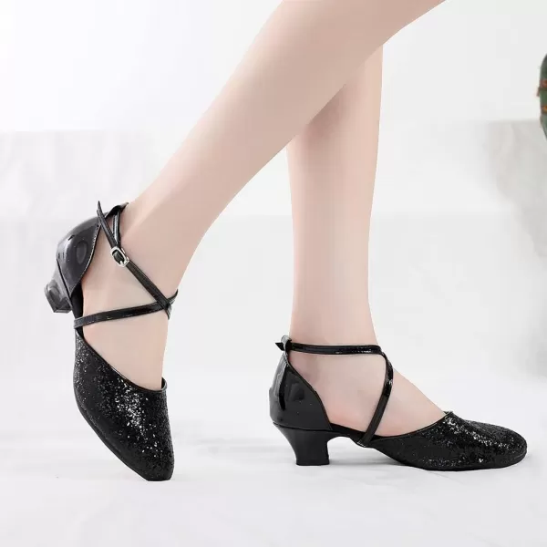 JUODVMP Closed Toe Ballroom Dance Shoes Low Heel Character Shoes Dancing Pump For Women and GirlsDY11535cm Blackrubber Soledy115