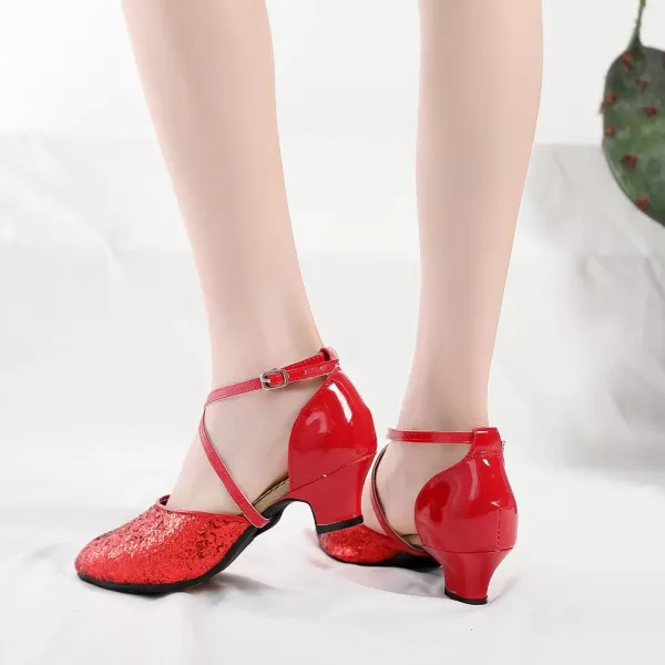 JUODVMP Closed Toe Ballroom Dance Shoes Low Heel Character Shoes Dancing Pump For Women and GirlsDY11535cm Redrubber Soledy115