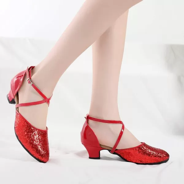 JUODVMP Closed Toe Ballroom Dance Shoes Low Heel Character Shoes Dancing Pump For Women and GirlsDY11535cm Redrubber Soledy115