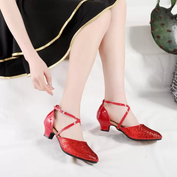 JUODVMP Closed Toe Ballroom Dance Shoes Low Heel Character Shoes Dancing Pump For Women and GirlsDY11535cm Redrubber Soledy115