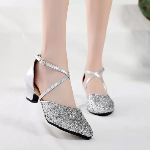 JUODVMP Closed Toe Ballroom Dance Shoes Low Heel Character Shoes Dancing Pump For Women and GirlsDY11535cm Silverrubber Soledy115