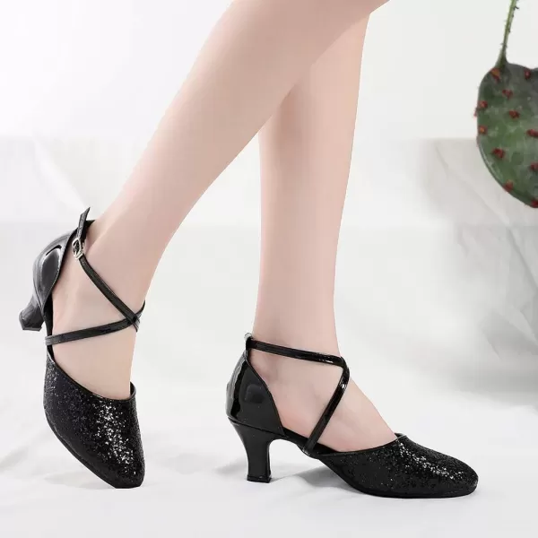 JUODVMP Closed Toe Ballroom Dance Shoes Low Heel Character Shoes Dancing Pump For Women and GirlsDY11555cm Blackrubber Soledy115