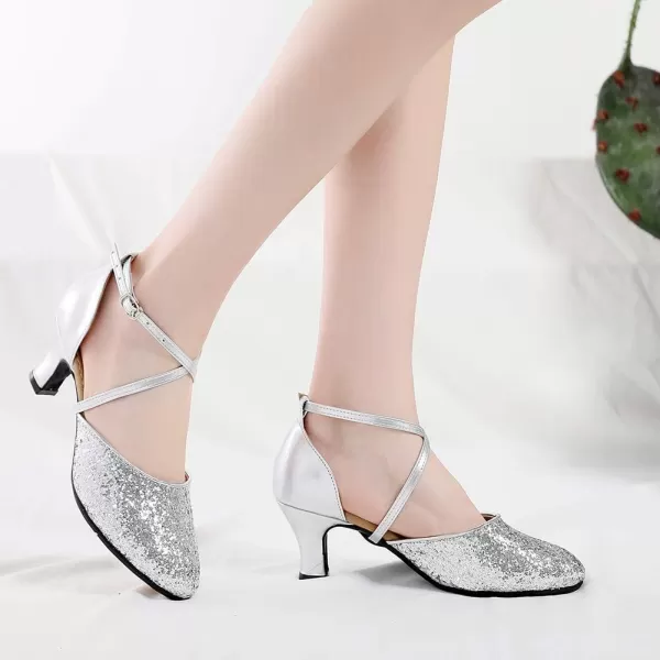 JUODVMP Closed Toe Ballroom Dance Shoes Low Heel Character Shoes Dancing Pump For Women and GirlsDY11555cm Silverrubber Soledy115