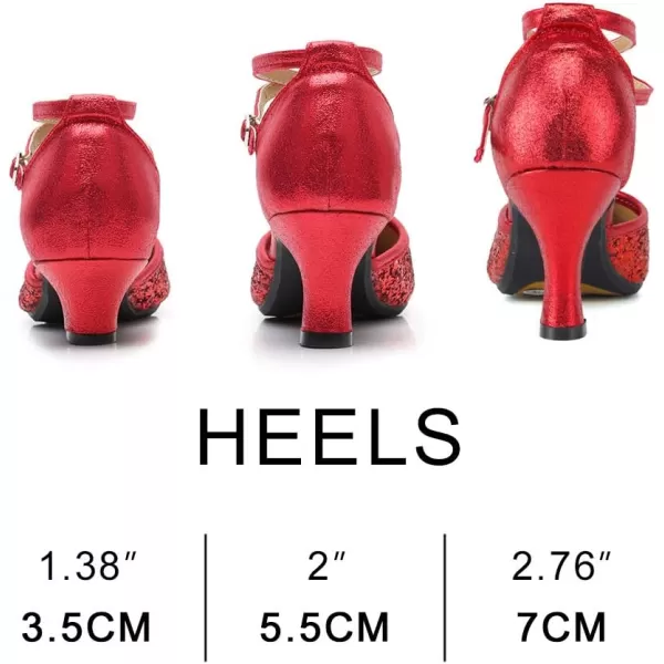 JUODVMP Closed Toe Ballroom Dance Shoes Low Heel Character Shoes Dancing Pump For Women and GirlsDY1157cm Redrubber Soledy115