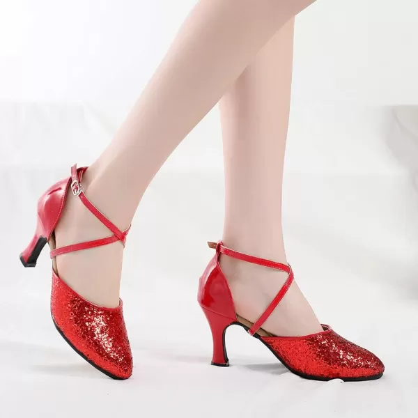 JUODVMP Closed Toe Ballroom Dance Shoes Low Heel Character Shoes Dancing Pump For Women and GirlsDY1157cm Redrubber Soledy115