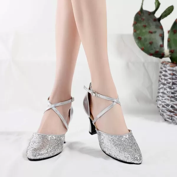 JUODVMP Closed Toe Ballroom Dance Shoes Low Heel Character Shoes Dancing Pump For Women and GirlsDY1157cm Silverrubber Soledy115