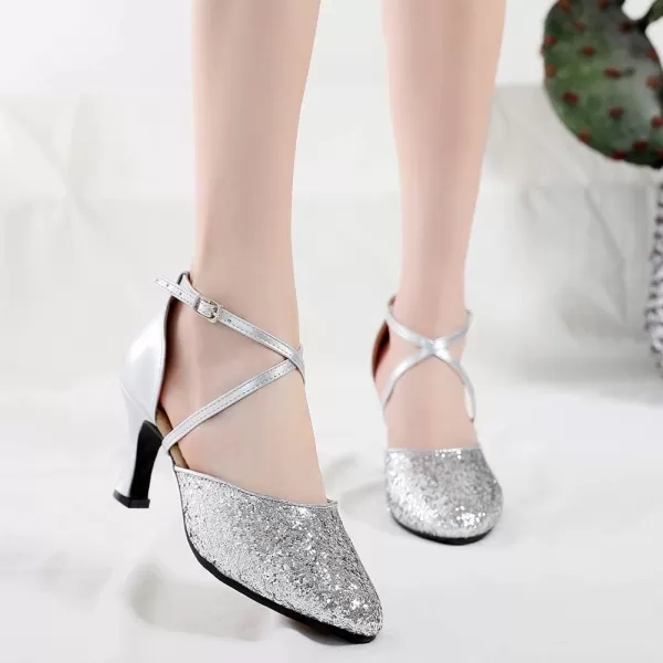 JUODVMP Closed Toe Ballroom Dance Shoes Low Heel Character Shoes Dancing Pump For Women and GirlsDY1157cm Silverrubber Soledy115