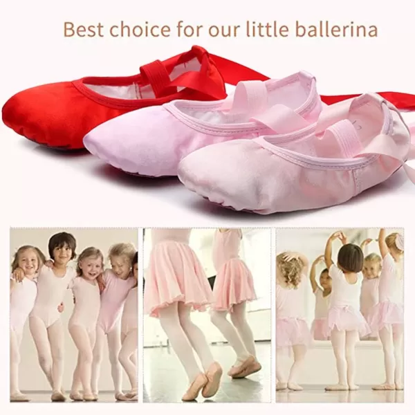 JUODVMP Girls Ballet Dance Shoes Satin Slippers Gymnastics Flats Split Sole with RibbonModel TJBLDMChampagne