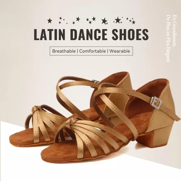 JUODVMP Girls Latin Dance Shoes Satin Ballroom Tango Salsa Practice Party Ballroom Dance ShoesModel USSSZSBeige20311 Heel