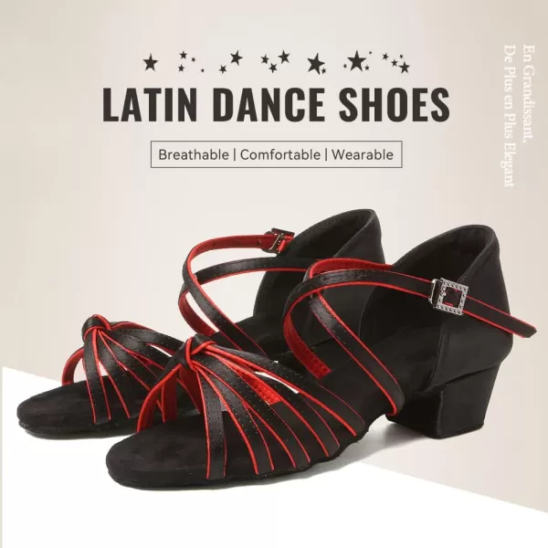 JUODVMP Girls Latin Dance Shoes Satin Ballroom Tango Salsa Practice Party Ballroom Dance ShoesModel USSSZSBlack