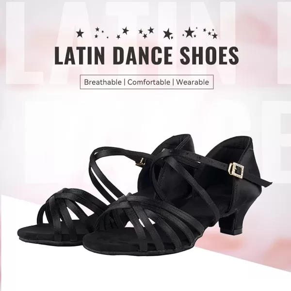 JUODVMP Girls Latin Dance Shoes Satin Ballroom Tango Salsa Practice Party Ballroom Dance ShoesModel USSSZSBlack202xgg15heel