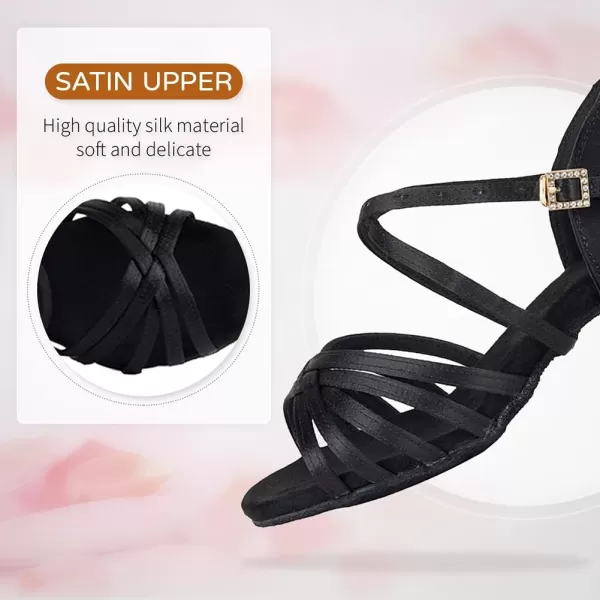 JUODVMP Girls Latin Dance Shoes Satin Ballroom Tango Salsa Practice Party Ballroom Dance ShoesModel USSSZSBlack202xgg15heel