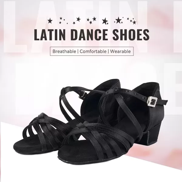 JUODVMP Girls Latin Dance Shoes Satin Ballroom Tango Salsa Practice Party Ballroom Dance ShoesModel USSSZSBlack202zs11 Heel