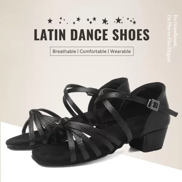 JUODVMP Girls Latin Dance Shoes Satin Ballroom Tango Salsa Practice Party Ballroom Dance ShoesModel USSSZSBlack20311 Heel