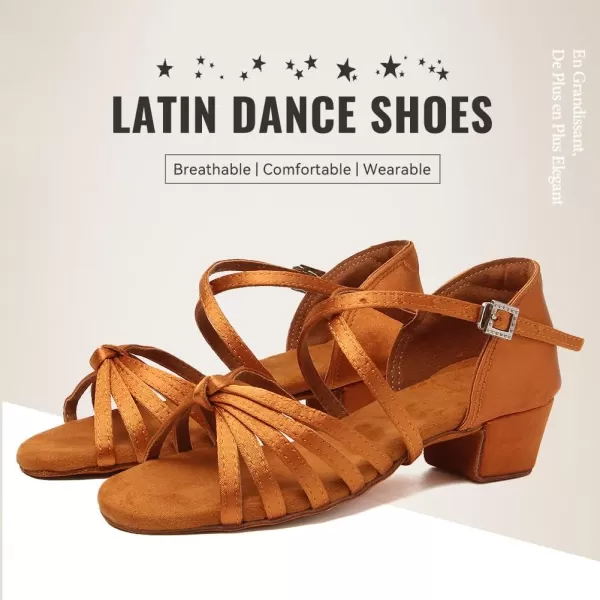 JUODVMP Girls Latin Dance Shoes Satin Ballroom Tango Salsa Practice Party Ballroom Dance ShoesModel USSSZSBrown