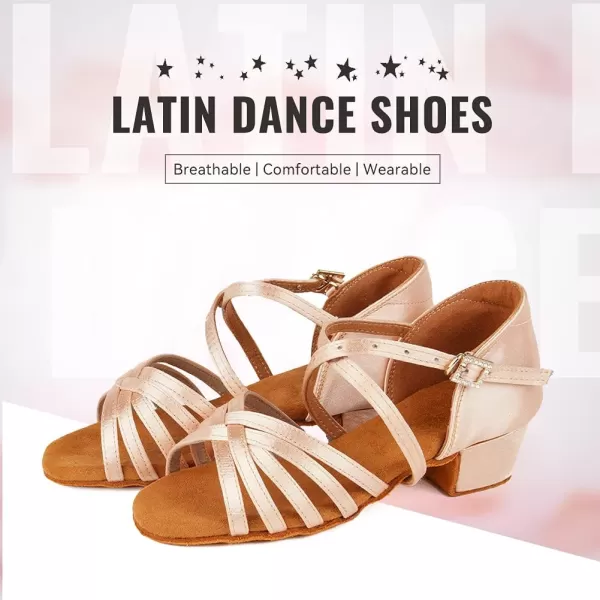 JUODVMP Girls Latin Dance Shoes Satin Ballroom Tango Salsa Practice Party Ballroom Dance ShoesModel USSSZSPink202zs11 Heel