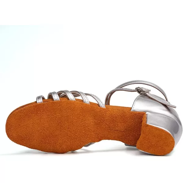 JUODVMP Girls Latin Dance Shoes Satin Ballroom Tango Salsa Practice Party Ballroom Dance ShoesModel USSSZSSilver20211 Heel