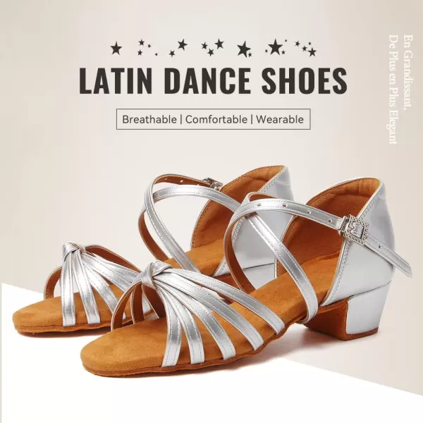 JUODVMP Girls Latin Dance Shoes Satin Ballroom Tango Salsa Practice Party Ballroom Dance ShoesModel USSSZSSliver20311 Heel