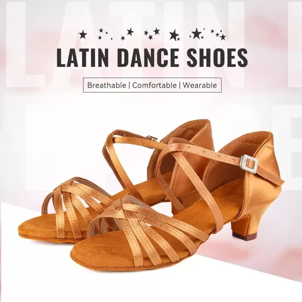 JUODVMP Girls Latin Dance Shoes Satin Ballroom Tango Salsa Practice Party Ballroom Dance ShoesModel USSSZSTan202xgg15heel