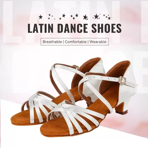 JUODVMP Girls Latin Dance Shoes Satin Ballroom Tango Salsa Practice Party Ballroom Dance ShoesModel USSSZSWhite202xgg15heel