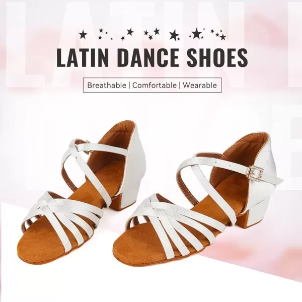 JUODVMP Girls Latin Dance Shoes Satin Ballroom Tango Salsa Practice Party Ballroom Dance ShoesModel USSSZSWhite202zs11 Heel