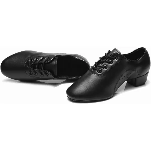 JUODVMP Laceup Professional Latin Dance Shoes Ballroom Modern Jazz Tango Waltz Salsa Leather Shoes for Men Low HeelModel WLL5182Black