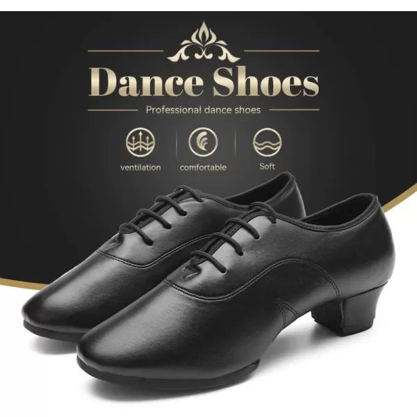 JUODVMP Laceup Professional Latin Dance Shoes Ballroom Modern Jazz Tango Waltz Salsa Leather Shoes for Men Low HeelModel WLL5182Black2j35cm Heelswll5182