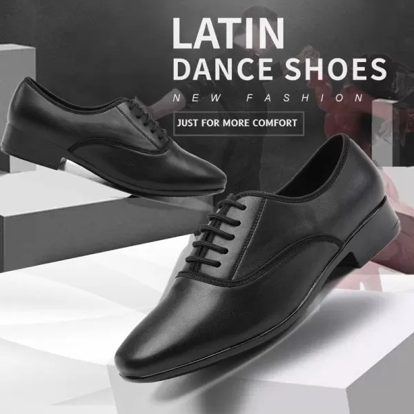 JUODVMP Laceup Professional Latin Dance Shoes Ballroom Modern Jazz Tango Waltz Salsa Leather Shoes for Men Low HeelModel WLL5182Blackrubber Solepu2804