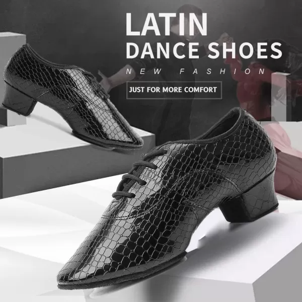 JUODVMP Laceup Professional Latin Dance Shoes Ballroom Modern Jazz Tango Waltz Salsa Leather Shoes for Men Low HeelModel WLL5182Blackstw2m3cm Heelswll5182