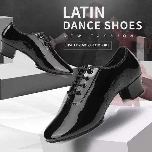 JUODVMP Laceup Professional Latin Dance Shoes Ballroom Modern Jazz Tango Waltz Salsa Leather Shoes for Men Low HeelModel WLL5182Bright Black238suede Sole