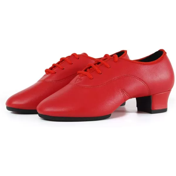 JUODVMP Laceup Professional Latin Dance Shoes Ballroom Modern Jazz Tango Waltz Salsa Leather Shoes for Men Low HeelModel WLL5182Red2j35cm Heelswll5182