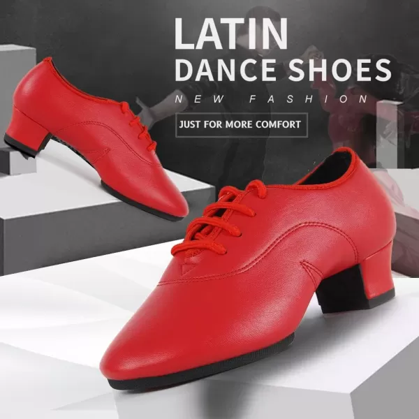 JUODVMP Laceup Professional Latin Dance Shoes Ballroom Modern Jazz Tango Waltz Salsa Leather Shoes for Men Low HeelModel WLL5182Red2j35cm Heelswll5182