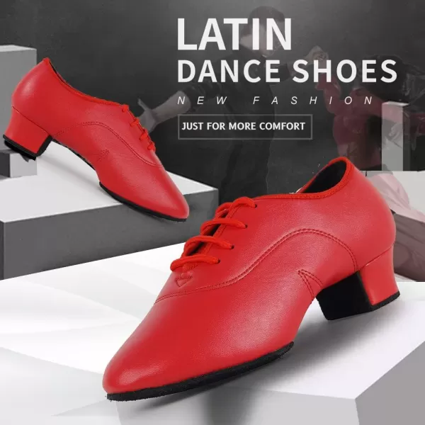 JUODVMP Laceup Professional Latin Dance Shoes Ballroom Modern Jazz Tango Waltz Salsa Leather Shoes for Men Low HeelModel WLL5182Red2m35cm Heelswll5182