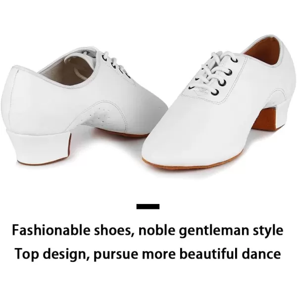 JUODVMP Laceup Professional Latin Dance Shoes Ballroom Modern Jazz Tango Waltz Salsa Leather Shoes for Men Low HeelModel WLL5182White