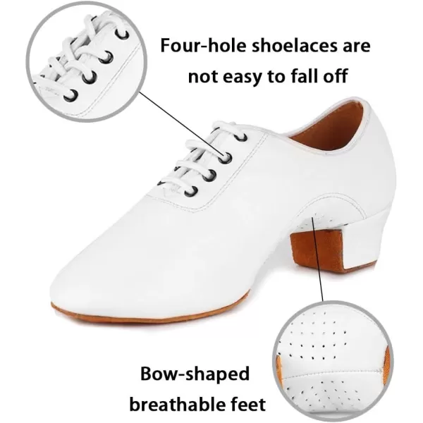 JUODVMP Laceup Professional Latin Dance Shoes Ballroom Modern Jazz Tango Waltz Salsa Leather Shoes for Men Low HeelModel WLL5182White