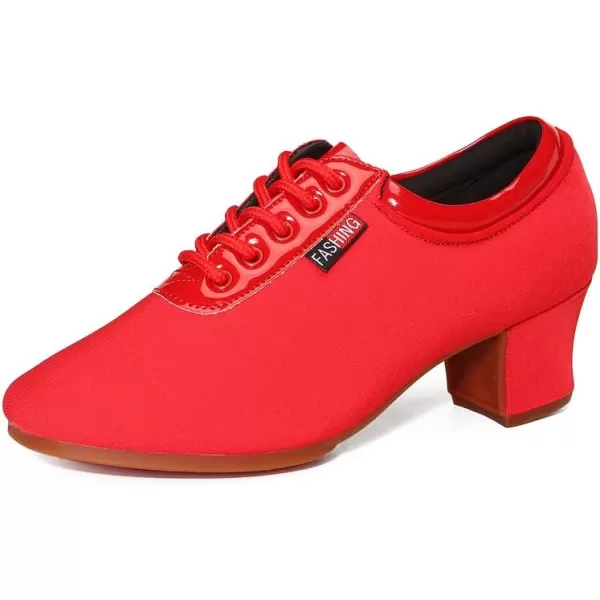 JUODVMP Men amp Women Ballroom Dance Shoes Laceup Latin Modern Salsa Dance Practice Teaching Performance Model 601Red Rubber Full Sole 5 Cmzb601