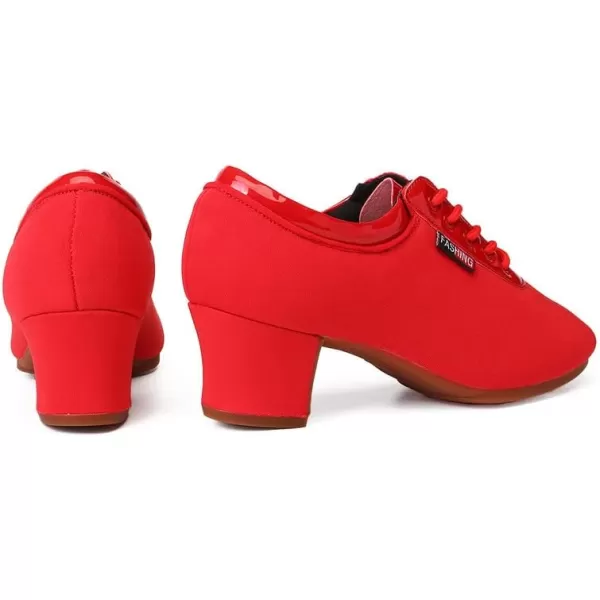 JUODVMP Men amp Women Ballroom Dance Shoes Laceup Latin Modern Salsa Dance Practice Teaching Performance Model 601Red Rubber Full Sole 5 Cmzb601