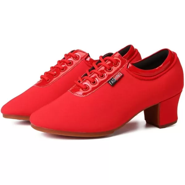 JUODVMP Men amp Women Ballroom Dance Shoes Laceup Latin Modern Salsa Dance Practice Teaching Performance Model 601Red Rubber Full Sole 5 Cmzb601