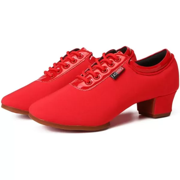 JUODVMP Men amp Women Ballroom Dance Shoes Laceup Latin Modern Salsa Dance Practice Teaching Performance Model 601Red Rubber Split Sole 35 Cm601