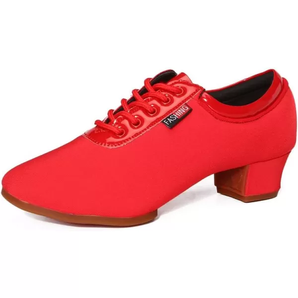 JUODVMP Men amp Women Ballroom Dance Shoes Laceup Latin Modern Salsa Dance Practice Teaching Performance Model 601Red Rubber Split Sole 35 Cm601