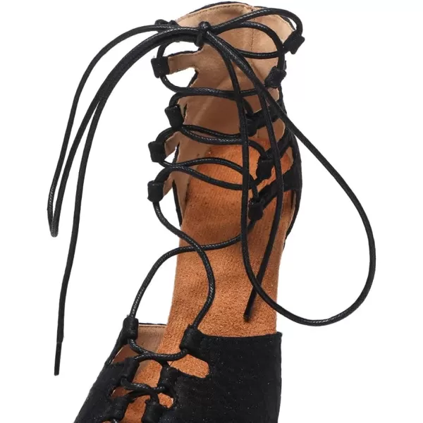 JUODVMP Women Latin Dance Shoes Crossstrap Stiletto Heel Opentoe Ballroom ChaCha Dance Shoes Model YCL552Black4heelsuede Solel544