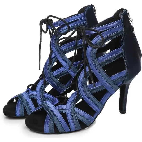 JUODVMP Women Latin Dance Shoes Crossstrap Stiletto Heel Opentoe Ballroom ChaCha Dance Shoes Model YCL552Blue33 Heell427