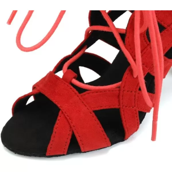 JUODVMP Women Latin Dance Shoes Crossstrap Stiletto Heel Opentoe Ballroom ChaCha Dance Shoes Model YCL552Qjw7208red33 Heelsuede Sole