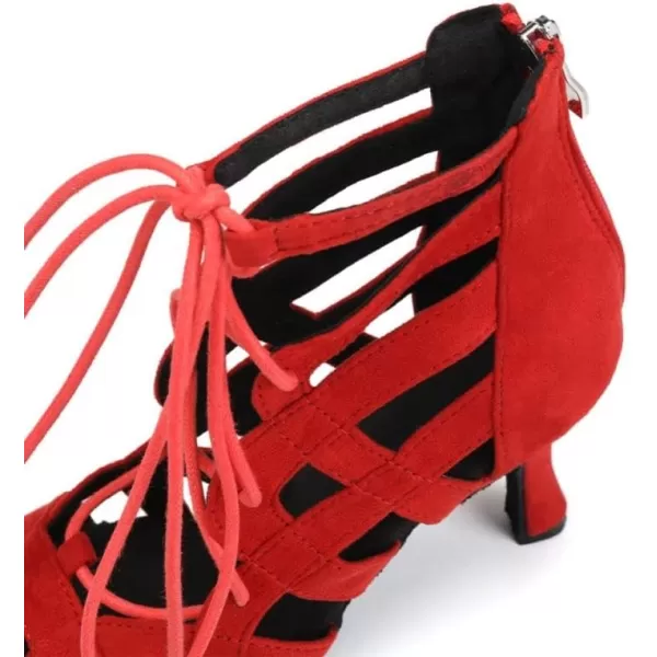 JUODVMP Women Latin Dance Shoes Crossstrap Stiletto Heel Opentoe Ballroom ChaCha Dance Shoes Model YCL552Qjw7208red33 Heelsuede Sole